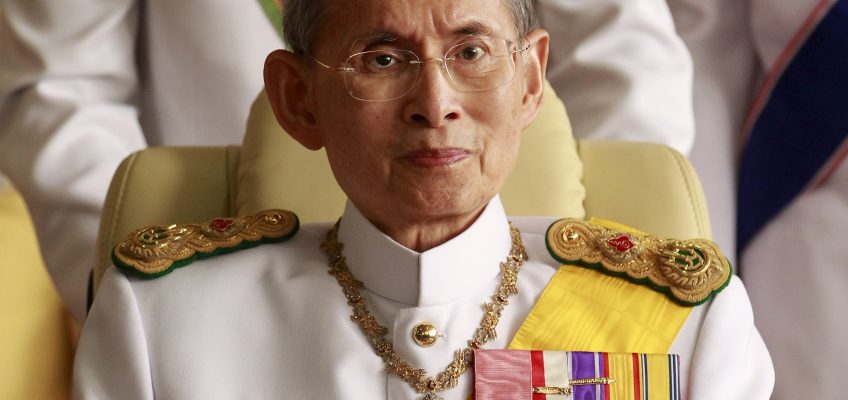 File photo of Thailand’s King Bhumibol Adulyadej leaving the Siriraj Hospital for a ceremony at the Grand Palace in Bangkok